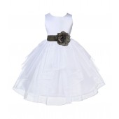 White/Mercury Satin Shimmering Organza Flower Girl Dress Wedding 4613S