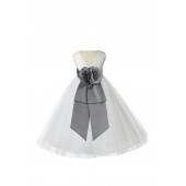V-Neck Tulle Ivory/Mercury Flower Girl Dress Wedding Pageant 108