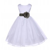 White/Mercury Satin Bodice Organza Skirt Flower Girl Dress 841S