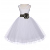Ivory/Mercury Floral Lace Bodice Tulle Flower Girl Dress Bridesmaid 153S