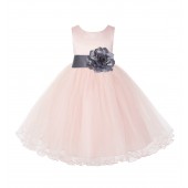 Blush Pink / Mercury Tulle Rattail Edge Flower Girl Dress Pageant Recital 829S