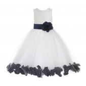 White / Midnight Floral Lace Heart Cutout Flower Girl Dress with Petals 185T