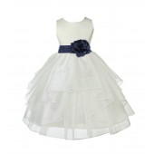 Ivory/Midnight Satin Shimmering Organza Flower Girl Dress Wedding 4613S