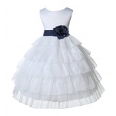 White/Midnight Satin Shimmering Organza Flower Girl Dress Wedding 308S