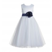 White / Midnight V-Back Lace Edge Flower Girl Dress 183T