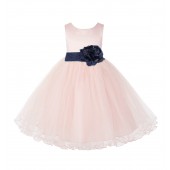 Blush Pink / Midnight Tulle Rattail Edge Flower Girl Dress Pageant Recital 829S
