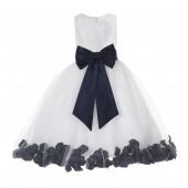 Ivory / Midnight Floral Lace Heart Cutout Flower Girl Dress with Petals 185T