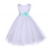 White/Mint Satin Bodice Organza Skirt Flower Girl Dress 841S