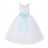 White / Mint V-Back Lace Flower Girl Dress Lace Tutu Dress 212NOFT
