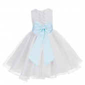 White / Mint Lace Organza Flower Girl Dress 186T