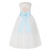 Ivory / Mint Lace Tulle Scoop Neck Keyhole Back A-Line Flower Girl Dress 178