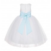 White / Mint Floral Lace Flower Girl Dress White Ball Gown Lg7