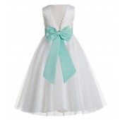 Ivory / Mint V-Back Lace Edge Flower Girl Dress 183T