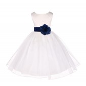 Ivory/Navy Satin Bodice Organza Skirt Flower Girl Dress 841S