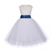 Ivory Floral Lace Bodice Tulle Navy Sequin Flower Girl Dress 153mh
