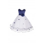 Navy Blue Satin Tulle Butterflies Flower Girl Dress Occasions 801S
