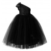 Black One-Shoulder Lace Tutu Flower Girl Dress 182Lace