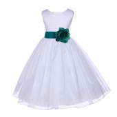 White/Oasis Satin Bodice Organza Skirt Flower Girl Dress 841T