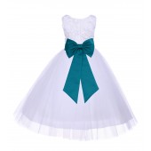 White/Oasis Tulle 3D Floral Rose Flower Girl Dress Pageant 152T