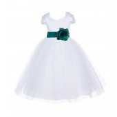 White/Oasis V-shaped Neckline Short Sleeves Tulle Flower Girl Dress 154S