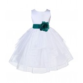 White/Oasis Satin Shimmering Organza Flower Girl Dress Wedding 4613T