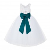 White / Oasis V-Back Lace Flower Girl Dress Lace Tutu Dress 212NOFT