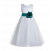 White / Oasis V-Back Lace Edge Flower Girl Dress 183T