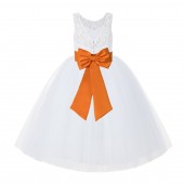 White / Orange V-Back Lace Flower Girl Dress Lace Tutu Dress 212NOFT