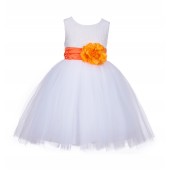 White/Orange Lace Embroidery Tulle Flower Girl Dress Wedding 118