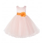 Blush Pink / Orange Tulle Rattail Edge Flower Girl Dress Pageant Recital 829S