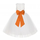 Ivory / Orange Flower Floral Lace Flower Girl Dress White Ball Gown Lg7