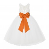 Ivory / Orange V-Back Lace Flower Girl Dress Lace Tutu Dress 212NOFT