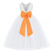 White / Orange V-Back Satin Flower Girl Dress 219T