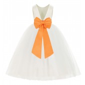 Ivory / Orange Flower V-Back Satin Flower Girl Dress 219T