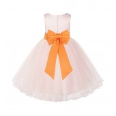 Blush PInk / Orange Tulle Rattail Edge Flower Girl Dress Wedding Bridesmaid 829T