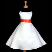 White/Orange A-Line Satin Flower Girl Dress Wedding Bridal 821S