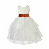 Ivory Shimmering Organza Orange Sequin Sash Flower Girl Dress 4613mh