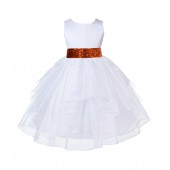 White Shimmering Organza Orange Sequin Sash Flower Girl Dress 4613mh