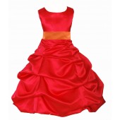 Red/Orange Satin Pick-Up Bubble Flower Girl Dress Christmas 806S