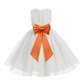 Ivory / Orange Lace Organza Flower Girl Dress 186T