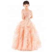 Peach Ruffle Organza Overlay Flower Girl Dress Seq5