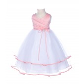Peach Rhinestones Ruffle V-Neck Tulle Flower Girl Dress J115R