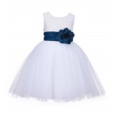 White/Peacock Lace Embroidery Tulle Flower Girl Dress Wedding 118