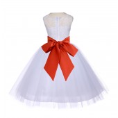 White/Persimmon Floral Lace Bodice Tulle Flower Girl Dress Wedding 153S