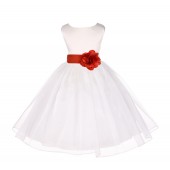 Ivory/Persimmon Satin Bodice Organza Skirt Flower Girl Dress 841S