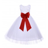 White/Persimmon Tulle 3D Floral Rose Flower Girl Dress Pageant 152T