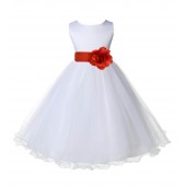White/Persimmon Tulle Rattail Edge Flower Girl Dress Wedding Bridal 829S