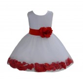 White/ Persimmon Rose Petals Tulle Flower Girl Dress Wedding 305T