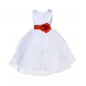 White/Persimmon Satin Shimmering Organza Flower Girl Dress Wedding 4613T