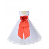 V-Neck Tulle White/Persimmon Flower Girl Dress Wedding Pageant 108